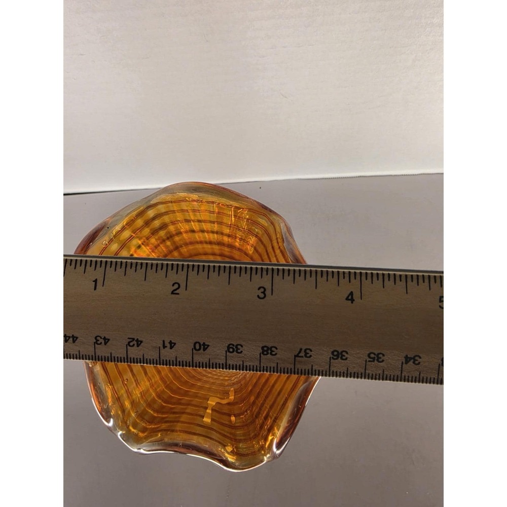 Imperial Glass Ripple Marigold Carnival Glass Swung Vase 9.5" Ruffled Rim - Picture 8 of 8
